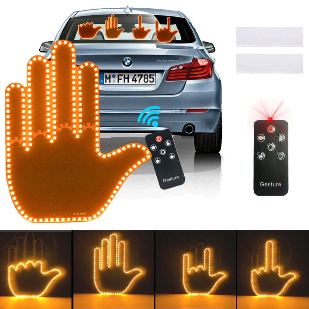 4 Gesture Hand LED Indicator for Car Rear Window Middle Finger, with Remote