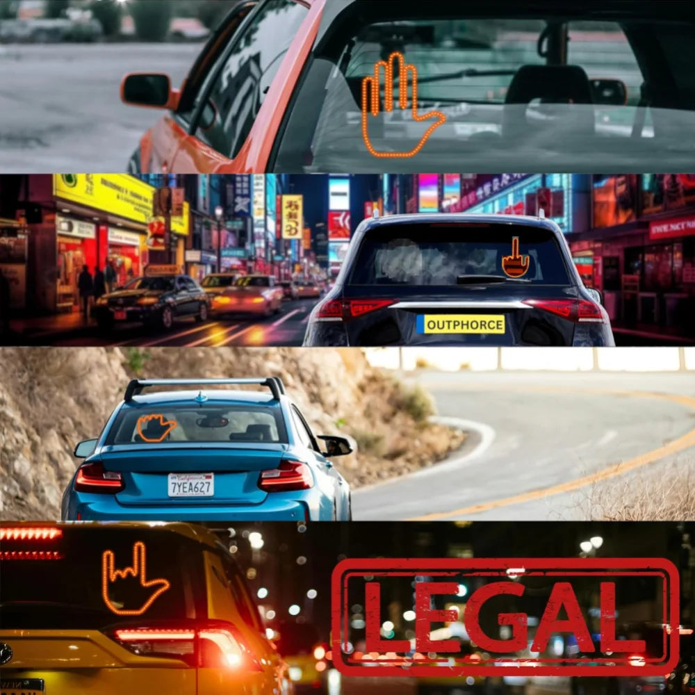 4 Gesture Hand LED Indicator for Car Rear Window Middle Finger, with Remote